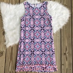 Crown & Ivy Geo Printed Tassel Fringe Shift Dress